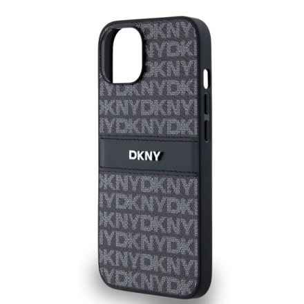 DKNY PU Leather Repeat Pattern Tonal Stripe Zadní Kryt pro iPhone 14 Black, DKHCP14SPRTHSLK