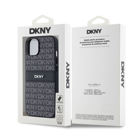 DKNY PU Leather Repeat Pattern Tonal Stripe Zadní Kryt pro iPhone 14 Black, DKHCP14SPRTHSLK