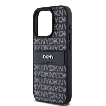 DKNY PU Leather Repeat Pattern Tonal Stripe Zadní Kryt pro iPhone 14 Pro Black, DKHCP14LPRTHSLK