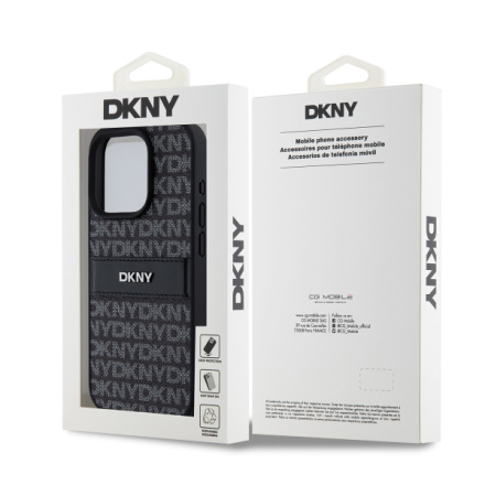 DKNY PU Leather Repeat Pattern Tonal Stripe Zadní Kryt pro iPhone 14 Pro Black, DKHCP14LPRTHSLK