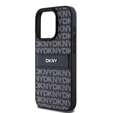 DKNY PU Leather Repeat Pattern Tonal Stripe Zadní Kryt pro iPhone 14 Pro Max Black, DKHCP14XPRTHSLK