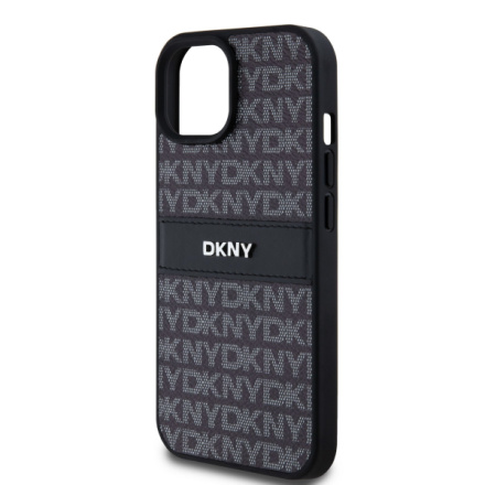 DKNY PU Leather Repeat Pattern Tonal Stripe Zadní Kryt pro iPhone 15 Black, DKHCP15SPRTHSLK