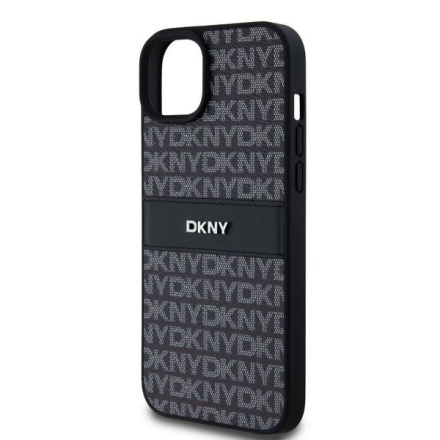 DKNY PU Leather Repeat Pattern Tonal Stripe Zadní Kryt pro iPhone 15 Plus Black, DKHCP15MPRTHSLK