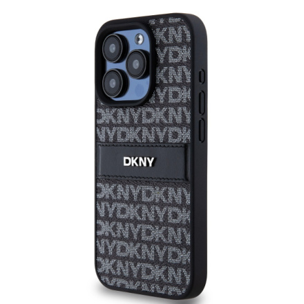 DKNY PU Leather Repeat Pattern Tonal Stripe Zadní Kryt pro iPhone 15 Pro Max Black, DKHCP15XPRTHSLK