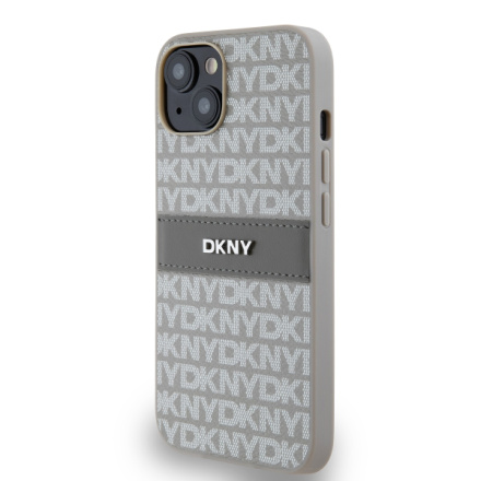 DKNY PU Leather Repeat Pattern Tonal Stripe Zadní Kryt pro iPhone 14 Beige, DKHCP14SPRTHSLE