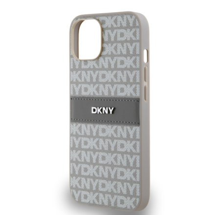 DKNY PU Leather Repeat Pattern Tonal Stripe Zadní Kryt pro iPhone 14 Beige, DKHCP14SPRTHSLE