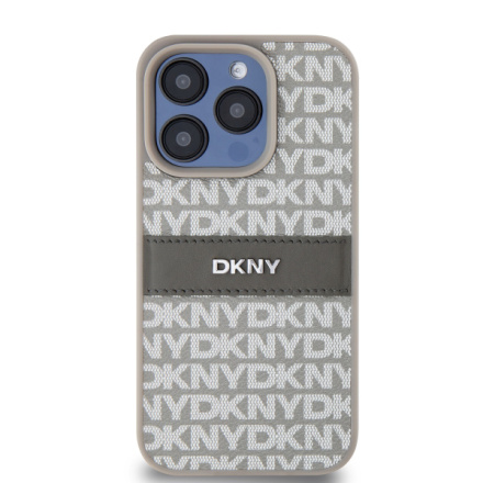 DKNY PU Leather Repeat Pattern Tonal Stripe Zadní Kryt pro iPhone 14 Pro Max Beige, DKHCP14XPRTHSLE