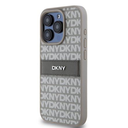 DKNY PU Leather Repeat Pattern Tonal Stripe Zadní Kryt pro iPhone 14 Pro Max Beige, DKHCP14XPRTHSLE