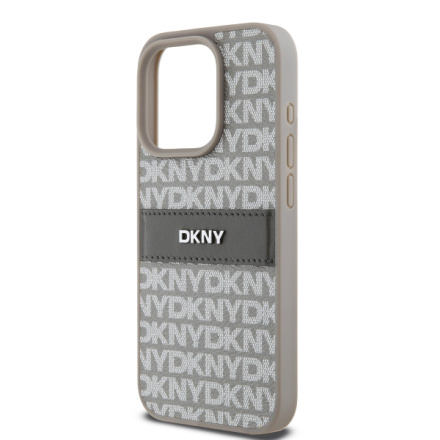 DKNY PU Leather Repeat Pattern Tonal Stripe Zadní Kryt pro iPhone 14 Pro Max Beige, DKHCP14XPRTHSLE