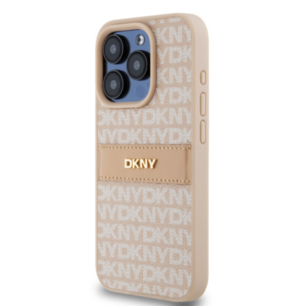 DKNY PU Leather Repeat Pattern Tonal Stripe Zadní Kryt pro iPhone 14 Pro Pink, DKHCP14LPRTHSLP