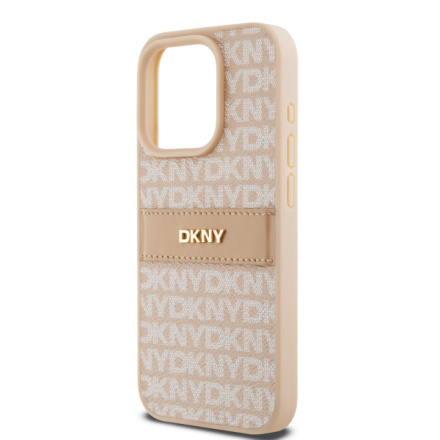 DKNY PU Leather Repeat Pattern Tonal Stripe Zadní Kryt pro iPhone 15 Pro Pink, DKHCP15LPRTHSLP
