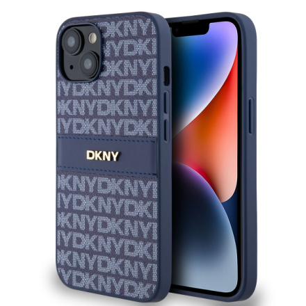 DKNY PU Leather Repeat Pattern Tonal Stripe Zadní Kryt pro iPhone 14 Blue, DKHCP14SPRTHSLB