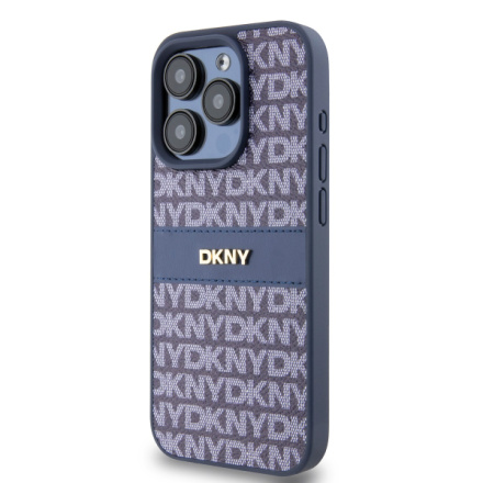 DKNY PU Leather Repeat Pattern Tonal Stripe Zadní Kryt pro iPhone 14 Pro Max Blue, DKHCP14XPRTHSLB