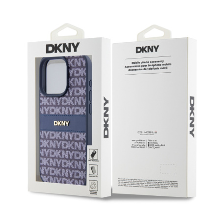 DKNY PU Leather Repeat Pattern Tonal Stripe Zadní Kryt pro iPhone 14 Pro Max Blue, DKHCP14XPRTHSLB