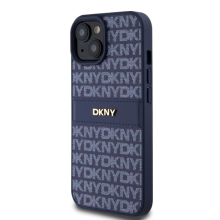 DKNY PU Leather Repeat Pattern Tonal Stripe Zadní Kryt pro iPhone 15 Blue, DKHCP15SPRTHSLB