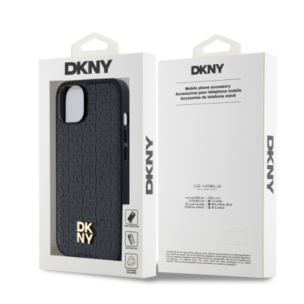 DKNY PU Leather Repeat Pattern Stack Logo Magsafe Zadní Kryt pro iPhone 15 Black, DKHMP15SPSHRPSK