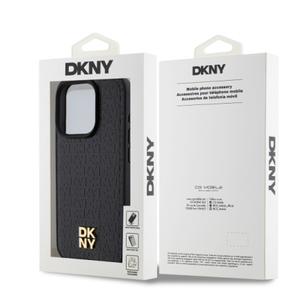 DKNY PU Leather Repeat Pattern Stack Logo Magsafe Zadní Kryt pro iPhone 15 Pro Black, DKHMP15LPSHRPSK