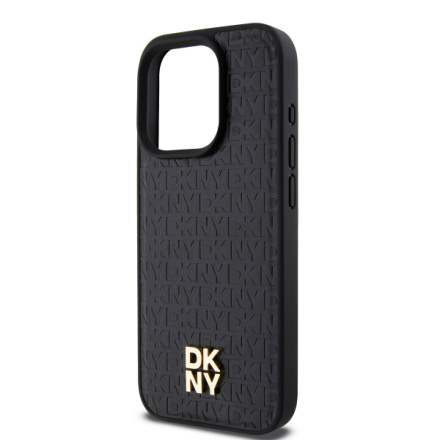 DKNY PU Leather Repeat Pattern Stack Logo Magsafe Zadní Kryt pro iPhone 15 Pro Max Black, DKHMP15XPSHRPSK