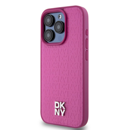 DKNY PU Leather Repeat Pattern Stack Logo Magsafe Zadní Kryt pro iPhone 15 Pro Pink, DKHMP15LPSHRPSP