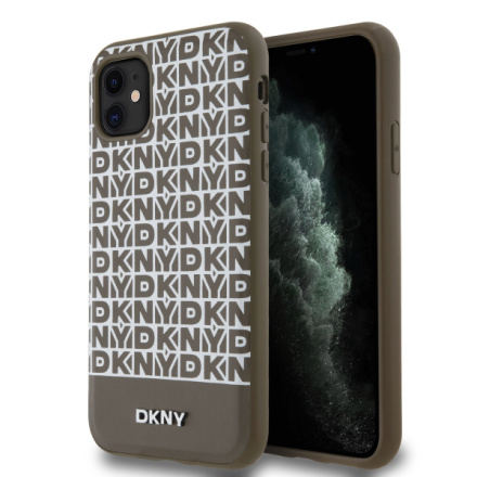 DKNY PU Leather Repeat Pattern Bottom Stripe MagSafe Zadní Kryt pro iPhone 11 Brown, DKHMN61PSOSPW