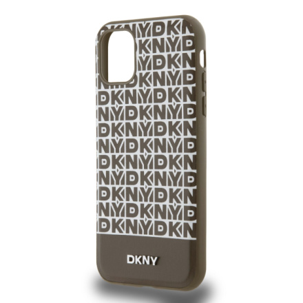 DKNY PU Leather Repeat Pattern Bottom Stripe MagSafe Zadní Kryt pro iPhone 11 Brown, DKHMN61PSOSPW