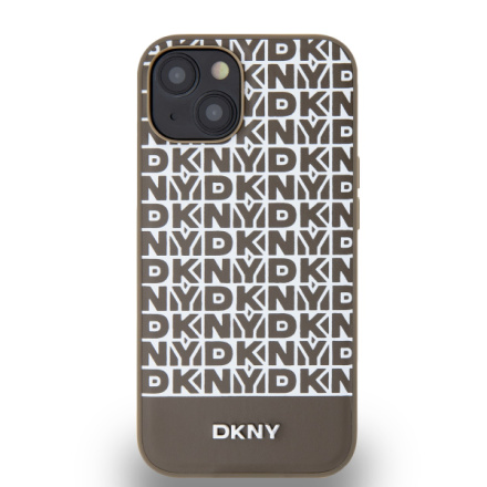 DKNY PU Leather Repeat Pattern Bottom Stripe MagSafe Zadní Kryt pro iPhone 13 Brown, DKHMP13MPSOSPW