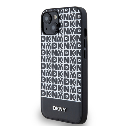 DKNY PU Leather Repeat Pattern Bottom Stripe MagSafe Zadní Kryt pro iPhone 13 Black, DKHMP13MPSOSPK