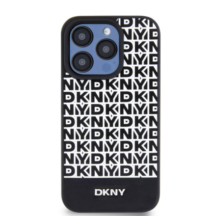 DKNY PU Leather Repeat Pattern Bottom Stripe MagSafe Zadní Kryt pro iPhone 13 Pro Black, DKHMP13LPSOSPK