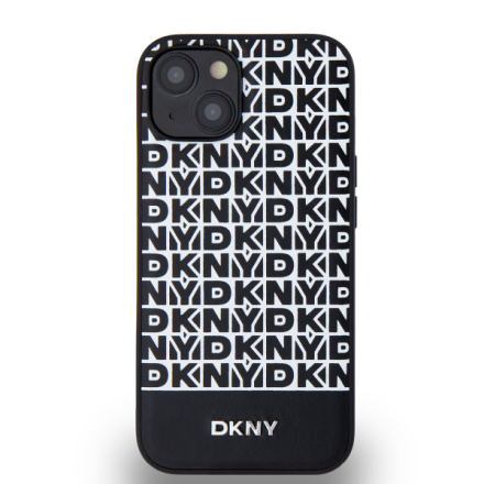 DKNY PU Leather Repeat Pattern Bottom Stripe MagSafe Zadní Kryt pro iPhone 14 Black, DKHMP14SPSOSPK