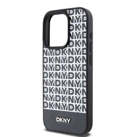 DKNY PU Leather Repeat Pattern Bottom Stripe MagSafe Zadní Kryt pro iPhone 14 Pro Black, DKHMP14LPSOSPK