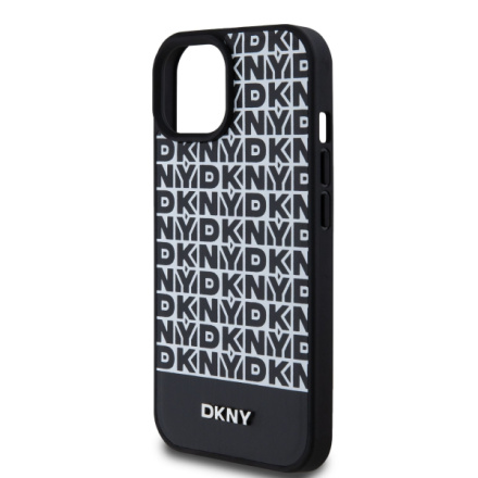 DKNY PU Leather Repeat Pattern Bottom Stripe MagSafe Zadní Kryt pro iPhone 15 Black, DKHMP15SPSOSPK