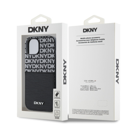 DKNY PU Leather Repeat Pattern Card Pocket Zadní Kryt pro iPhone 15 Black, DKHCP15SPCRTHLK