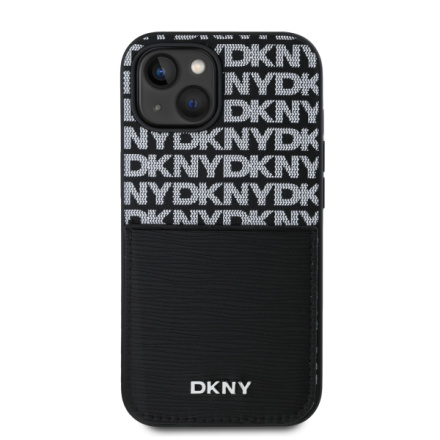 DKNY PU Leather Repeat Pattern Card Pocket Zadní Kryt pro iPhone 15 Black, DKHCP15SPCRTHLK