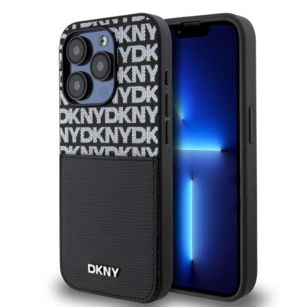 DKNY PU Leather Repeat Pattern Card Pocket Zadní Kryt pro iPhone 15 Pro Black, DKHCP15LPCRTHLK