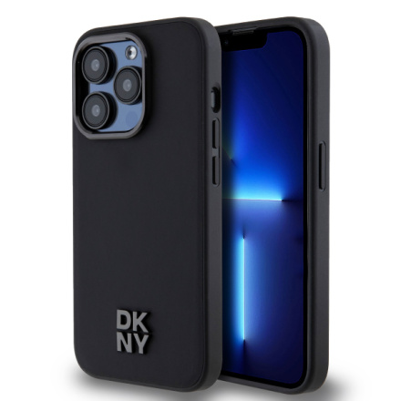 DKNY PU Leather Stack Logo Magsafe Zadní Kryt pro iPhone 15 Pro Black, DKHMP15LPSMCSLK