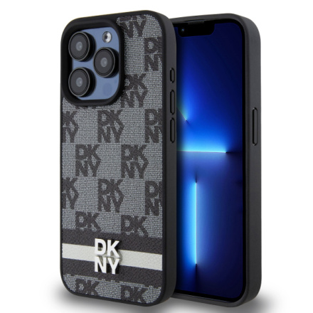 DKNY PU Leather Checkered Pattern and Stripe Zadní Kryt pro iPhone 12/12 Pro Black, DKHCP12MPCPTSSK