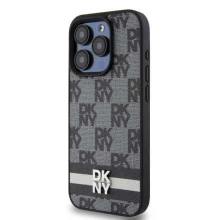 DKNY PU Leather Checkered Pattern and Stripe Zadní Kryt pro iPhone 13 Pro Black, DKHCP13LPCPTSSK