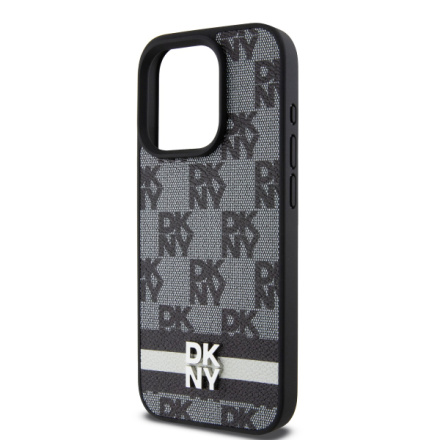 DKNY PU Leather Checkered Pattern and Stripe Zadní Kryt pro iPhone 13 Pro Black, DKHCP13LPCPTSSK