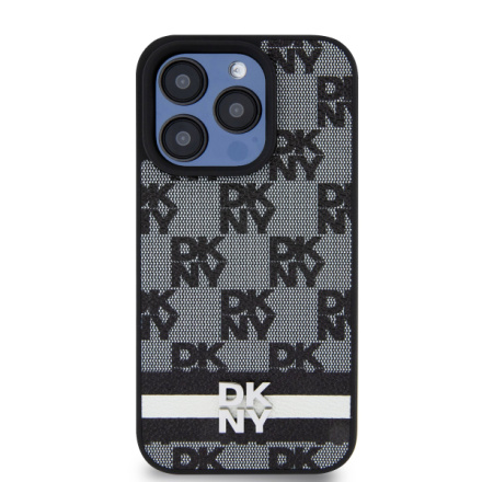 DKNY PU Leather Checkered Pattern and Stripe Zadní Kryt pro iPhone 13 Pro Max Black, DKHCP13XPCPTSSK