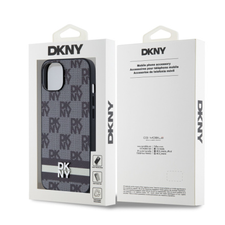 DKNY PU Leather Checkered Pattern and Stripe Zadní Kryt pro iPhone 14 Black, DKHCP14SPCPTSSK