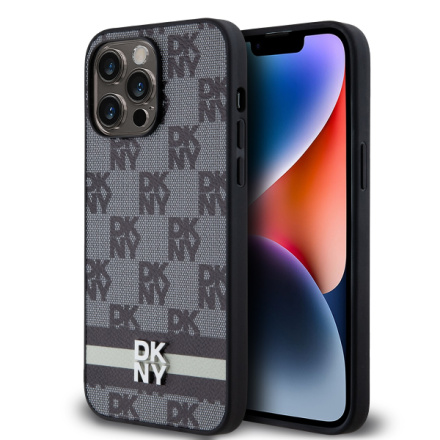 DKNY PU Leather Checkered Pattern and Stripe Zadní Kryt pro iPhone 15 Pro Max Black, DKHCP15XPCPTSSK