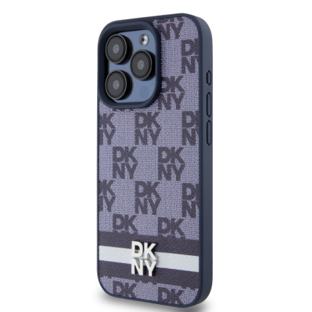 DKNY PU Leather Checkered Pattern and Stripe Zadní Kryt pro iPhone 15 Pro Blue, DKHCP15LPCPTSSB
