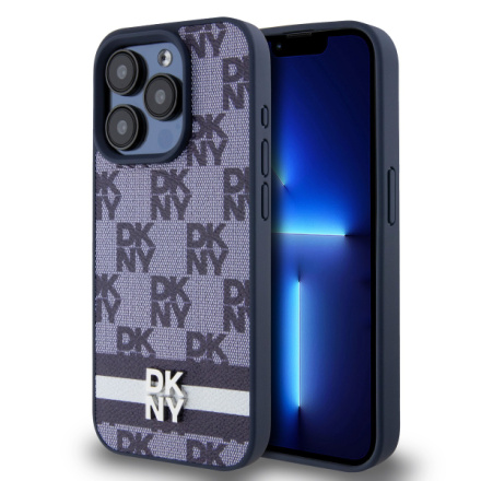 DKNY PU Leather Checkered Pattern and Stripe Zadní Kryt pro iPhone 15 Pro Max Blue, DKHCP15XPCPTSSB