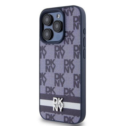 DKNY PU Leather Checkered Pattern and Stripe Zadní Kryt pro iPhone 15 Pro Max Blue, DKHCP15XPCPTSSB