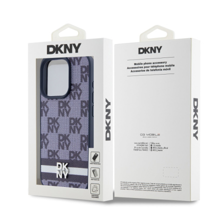 DKNY PU Leather Checkered Pattern and Stripe Zadní Kryt pro iPhone 15 Pro Max Blue, DKHCP15XPCPTSSB