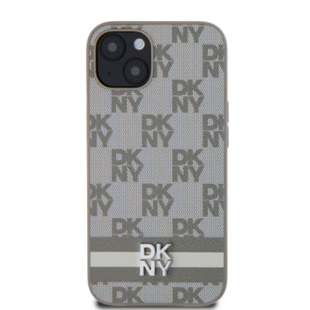 DKNY PU Leather Checkered Pattern and Stripe Zadní Kryt pro iPhone 13 Beige, DKHCP13MPCPTSSE