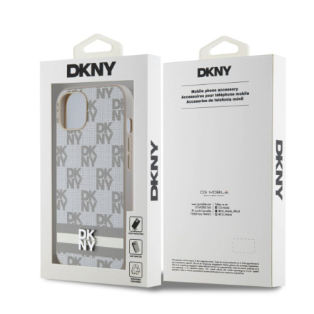 DKNY PU Leather Checkered Pattern and Stripe Zadní Kryt pro iPhone 13 Beige, DKHCP13MPCPTSSE