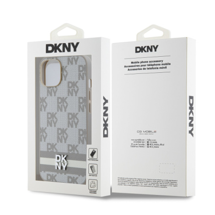 DKNY PU Leather Checkered Pattern and Stripe Zadní Kryt pro iPhone 14 Beige, DKHCP14SPCPTSSE