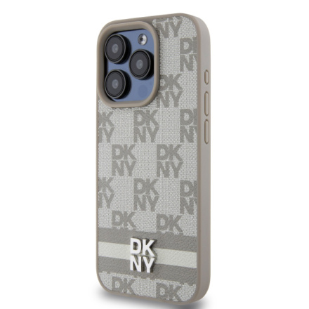DKNY PU Leather Checkered Pattern and Stripe Zadní Kryt pro iPhone 14 Pro Max Beige, DKHCP14XPCPTSSE