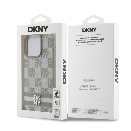 DKNY PU Leather Checkered Pattern and Stripe Zadní Kryt pro iPhone 14 Pro Max Beige, DKHCP14XPCPTSSE
